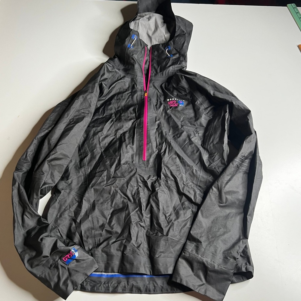 Mountain Hardwear Dry Q Elite Rain Jacket Womens S Black Pink Half Zip Hooded